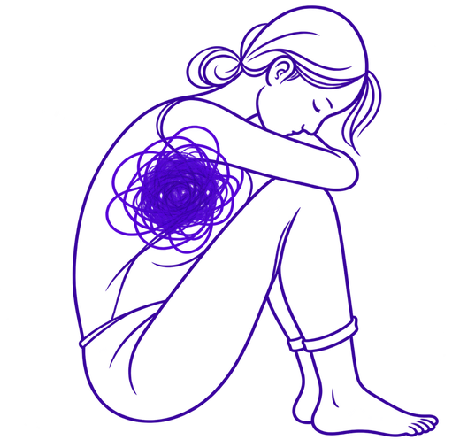 A person sitting with a tangle of difficult feelings