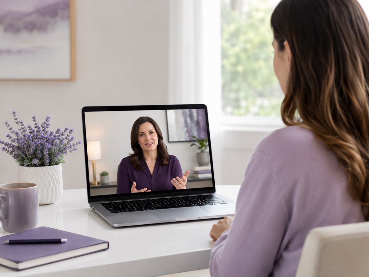 A secure telehealth therapy session from home in Massachusetts